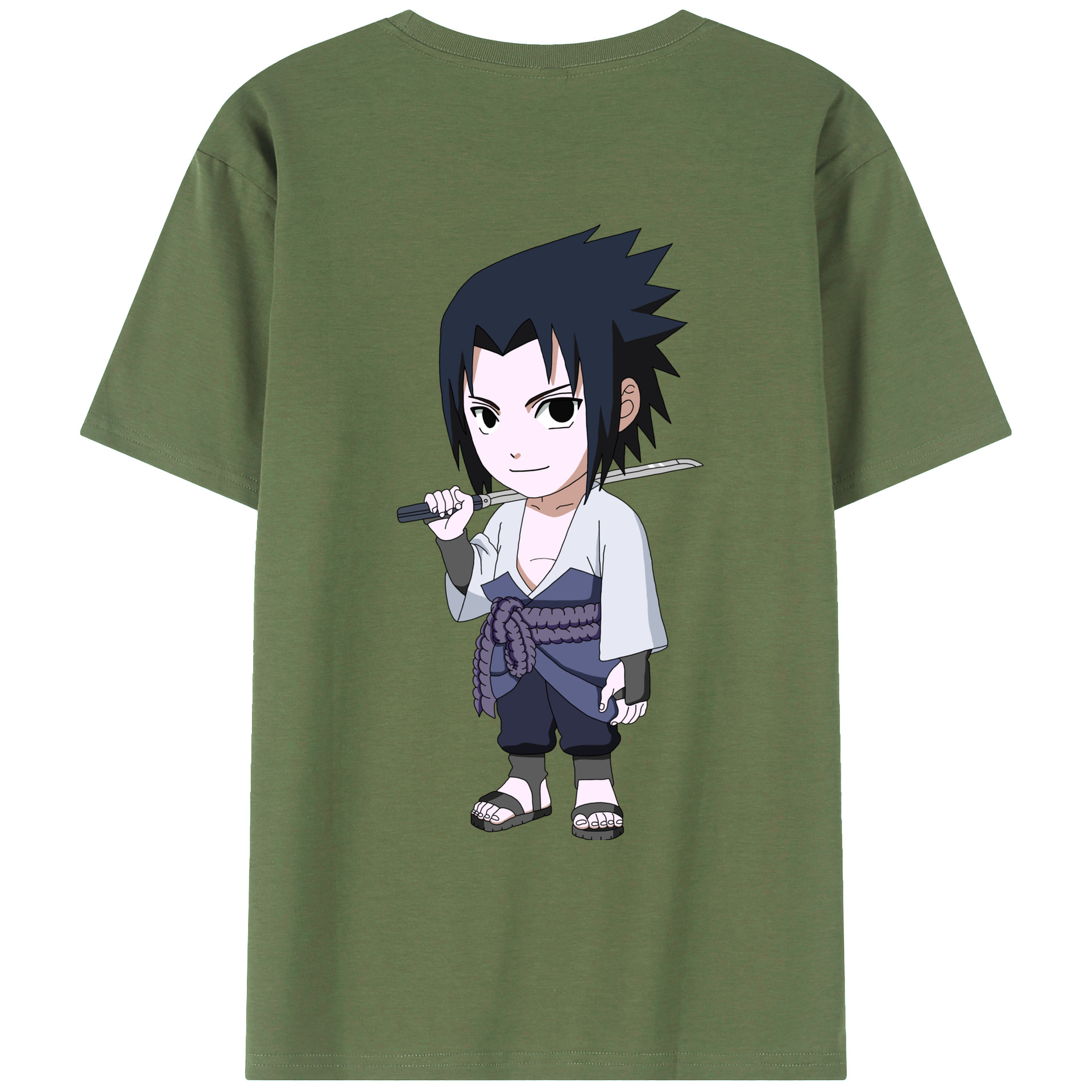 （画像用） NARUTO -ナルト- うちは サスケ Uchiha Sasuke 綿100％ メンズ半袖Tシャツ（バックプリント） 通気性